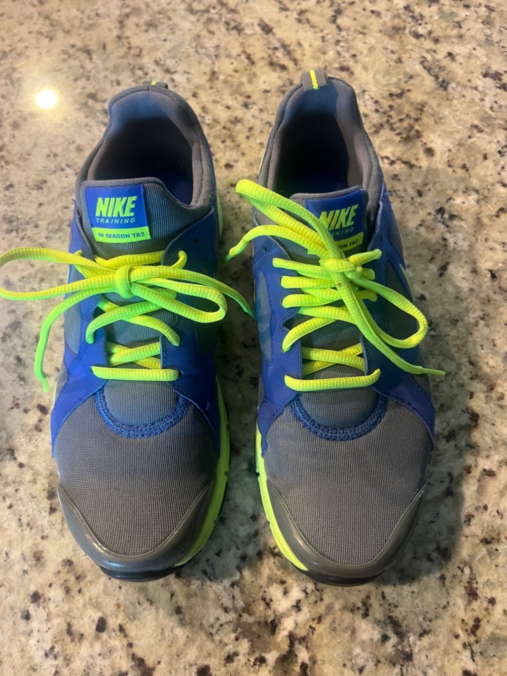 Nike Gray & Blue Sneakers with Neon Green Laces